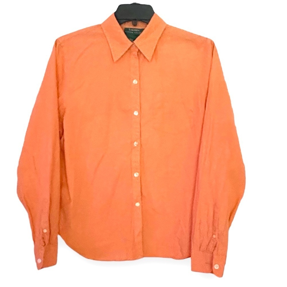 Lauren Ralph Lauren Size M Orange Long Sleeve Button Down Shirt